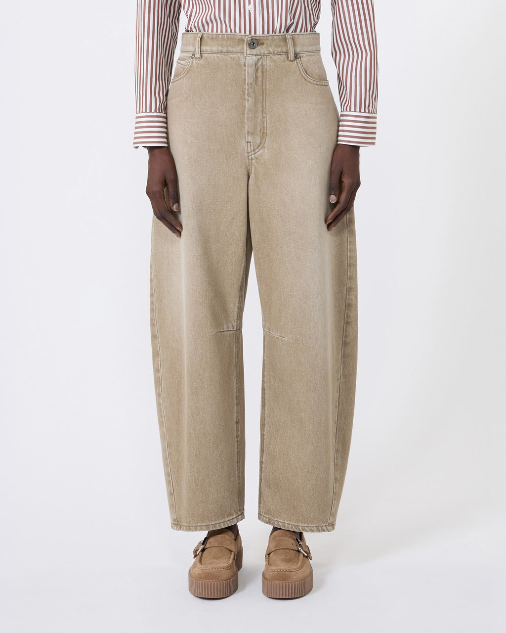 Jeans barrel leg in denim effetto used