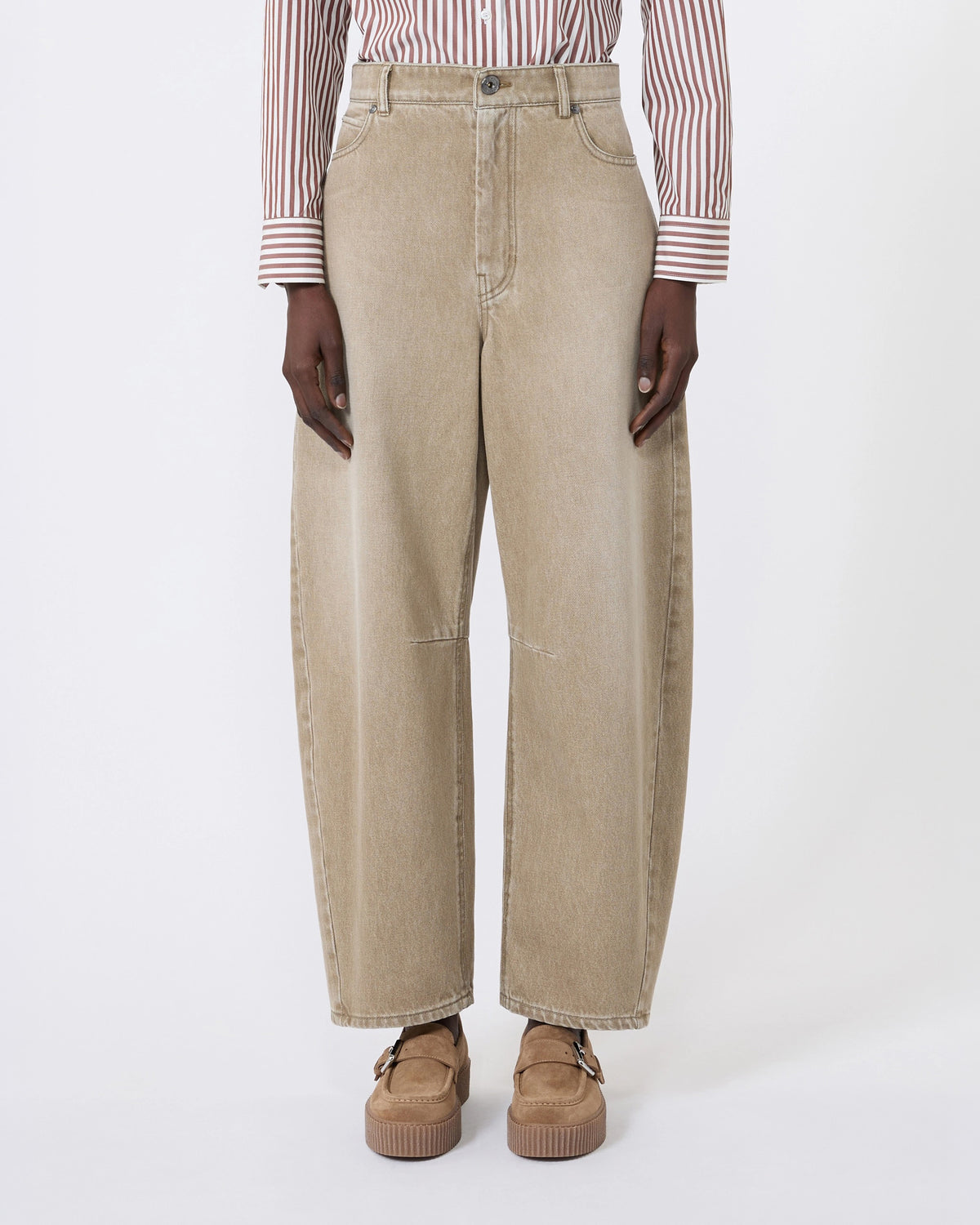 Jeans barrel leg in denim effetto used